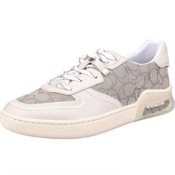 Coach Citysole Court Sneakers Signature Canvas Leather Stone Chalk Logo 10 EUC - Picture 2 of 12